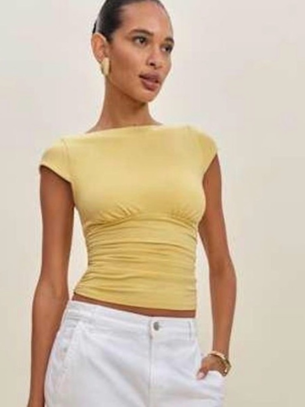 Reformation Fitted Ruched Crop Top in sunshine - Madelyn knit top
